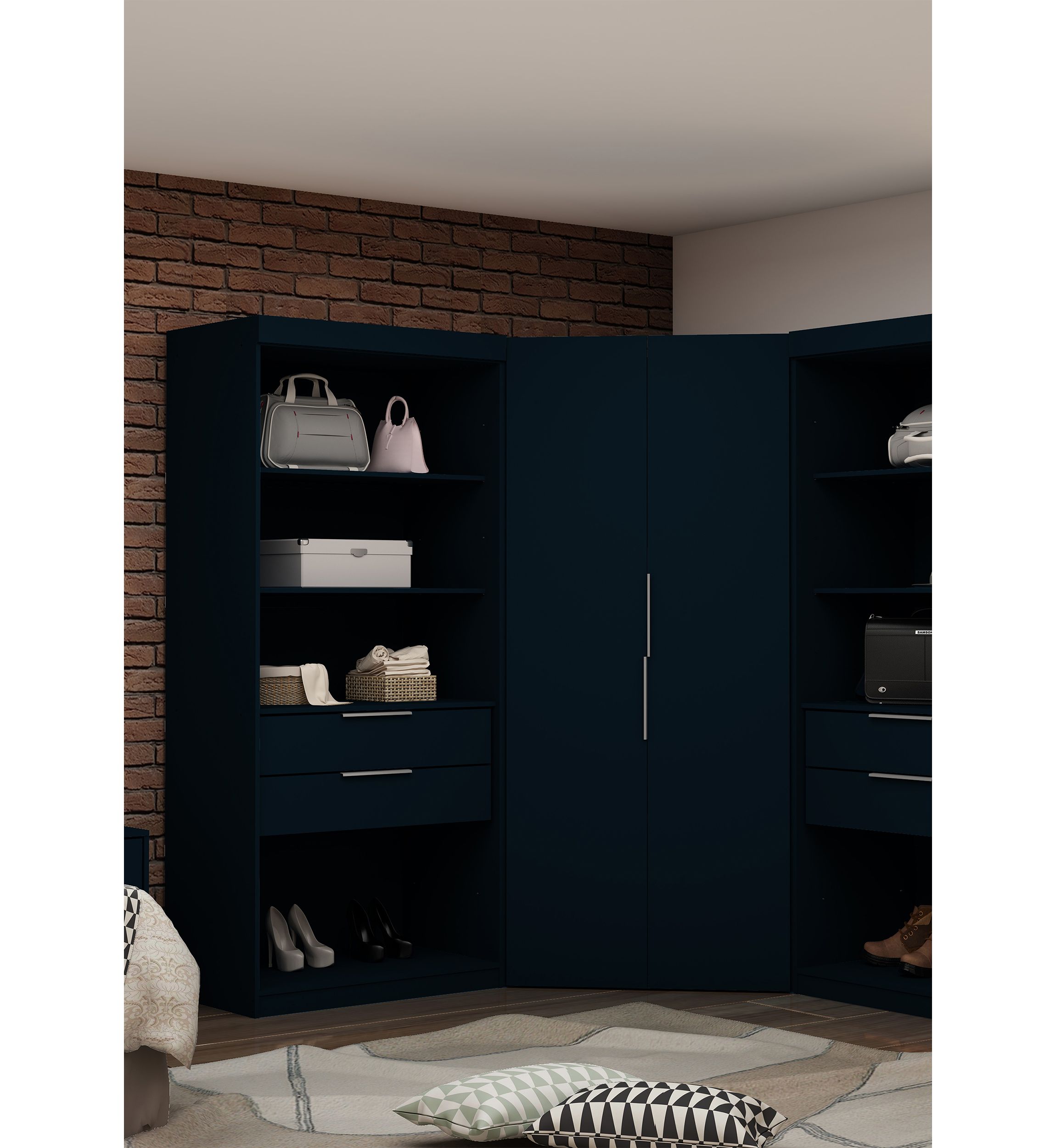 Mulberry 2.0 Semi Open 3 Sectional Corner Closet - Set of 3 in Tatiana Midnight Blue