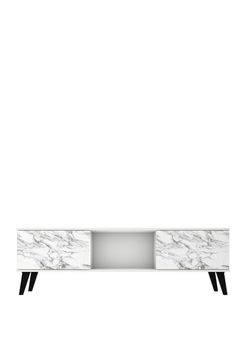 Doyers 62.20" TV Stand in White and Marble Stamp