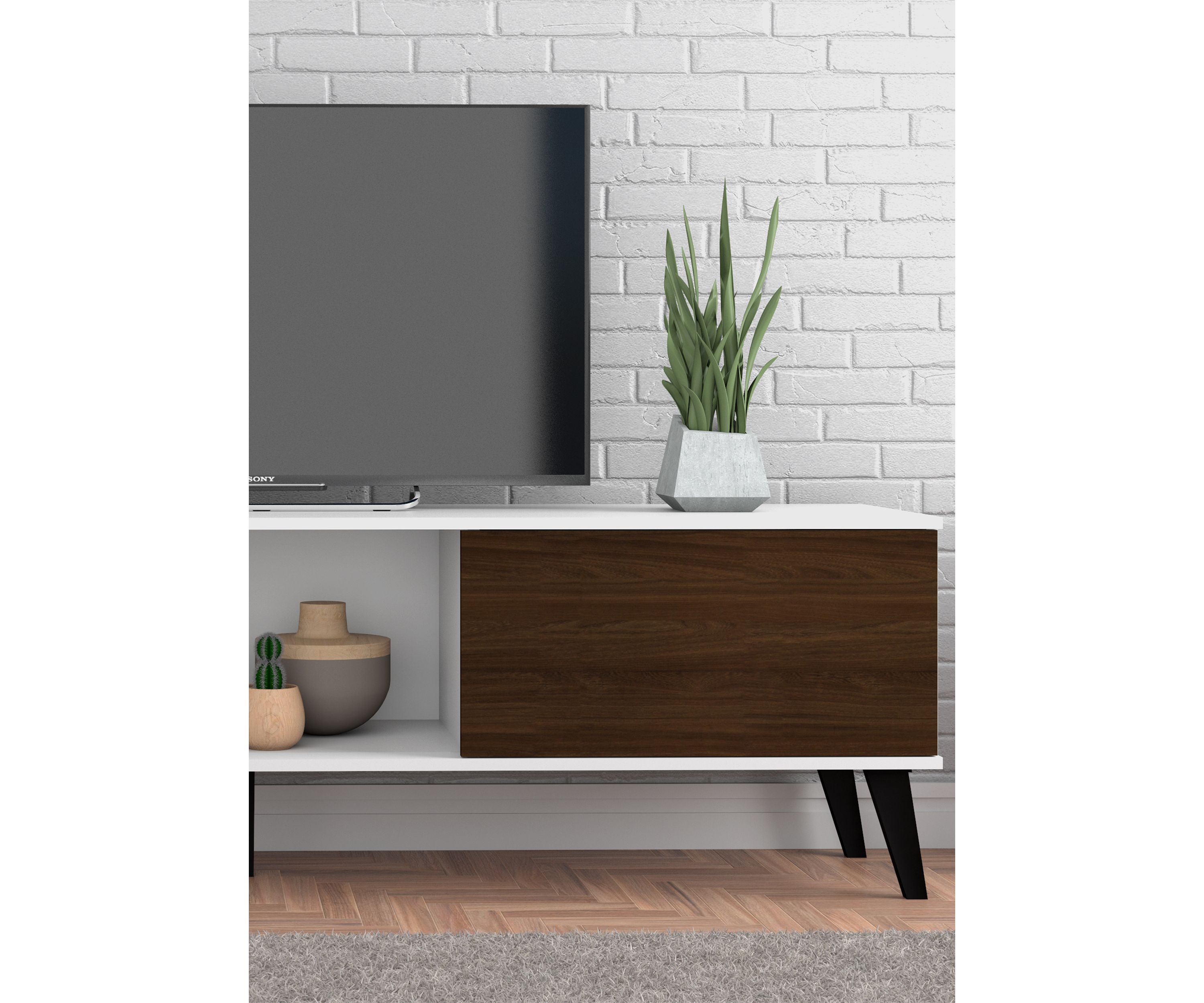 Doyers 70.87" TV Stand in White and Nut Brown