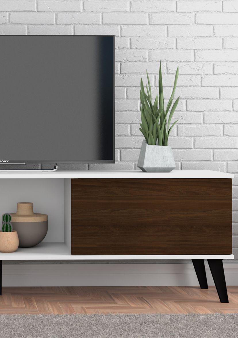 Doyers 70.87" TV Stand in White and Nut Brown