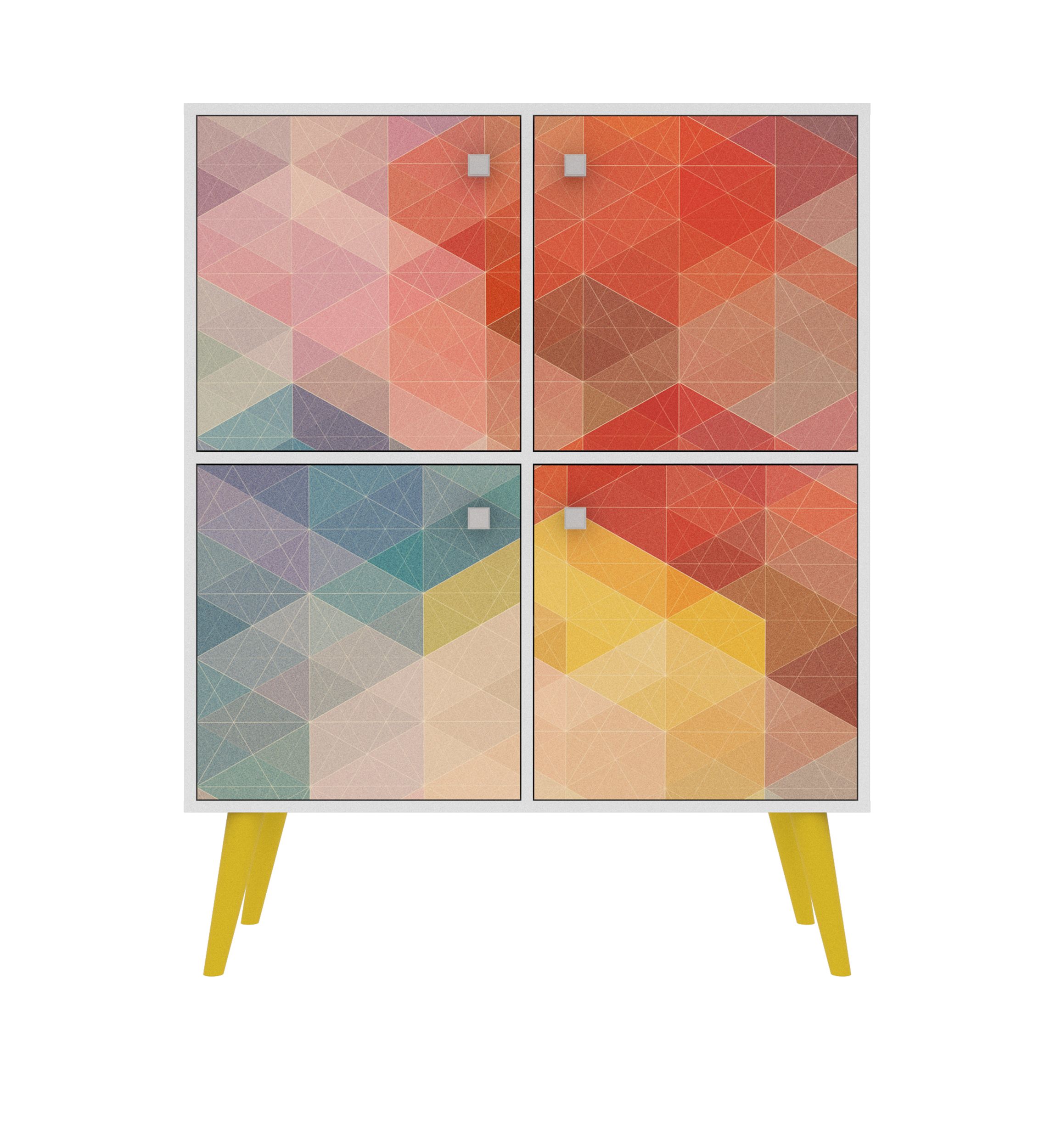 Avesta 45.28" High Double Cabinet in White, Color Stamp and Yellow