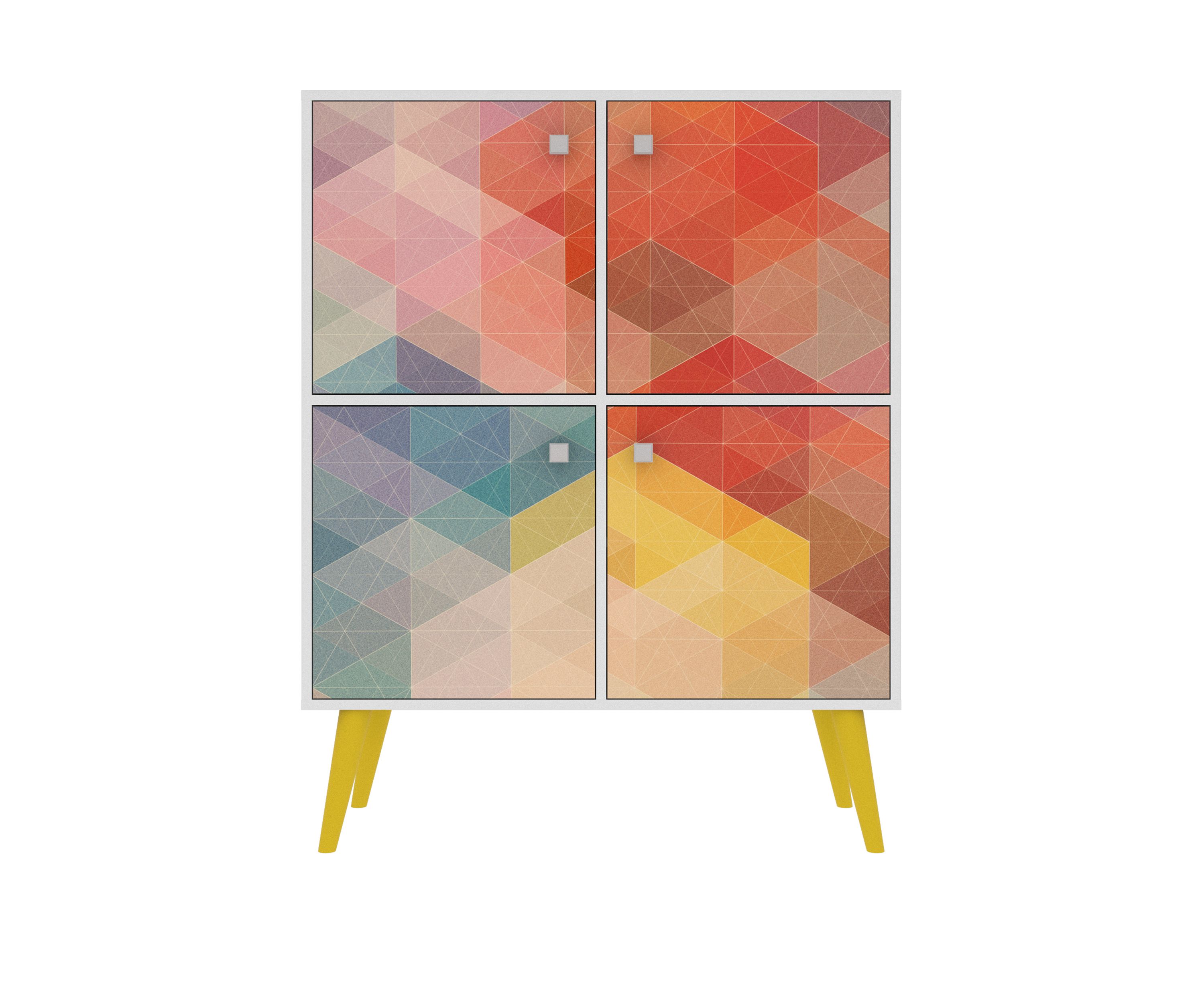 Avesta 45.28" High Double Cabinet in White, Color Stamp and Yellow