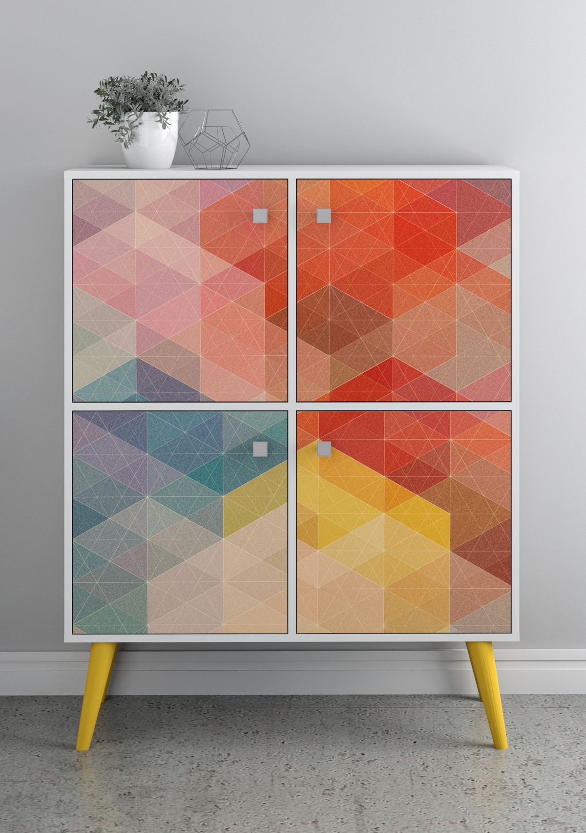 Avesta 45.28" High Double Cabinet in White, Color Stamp and Yellow