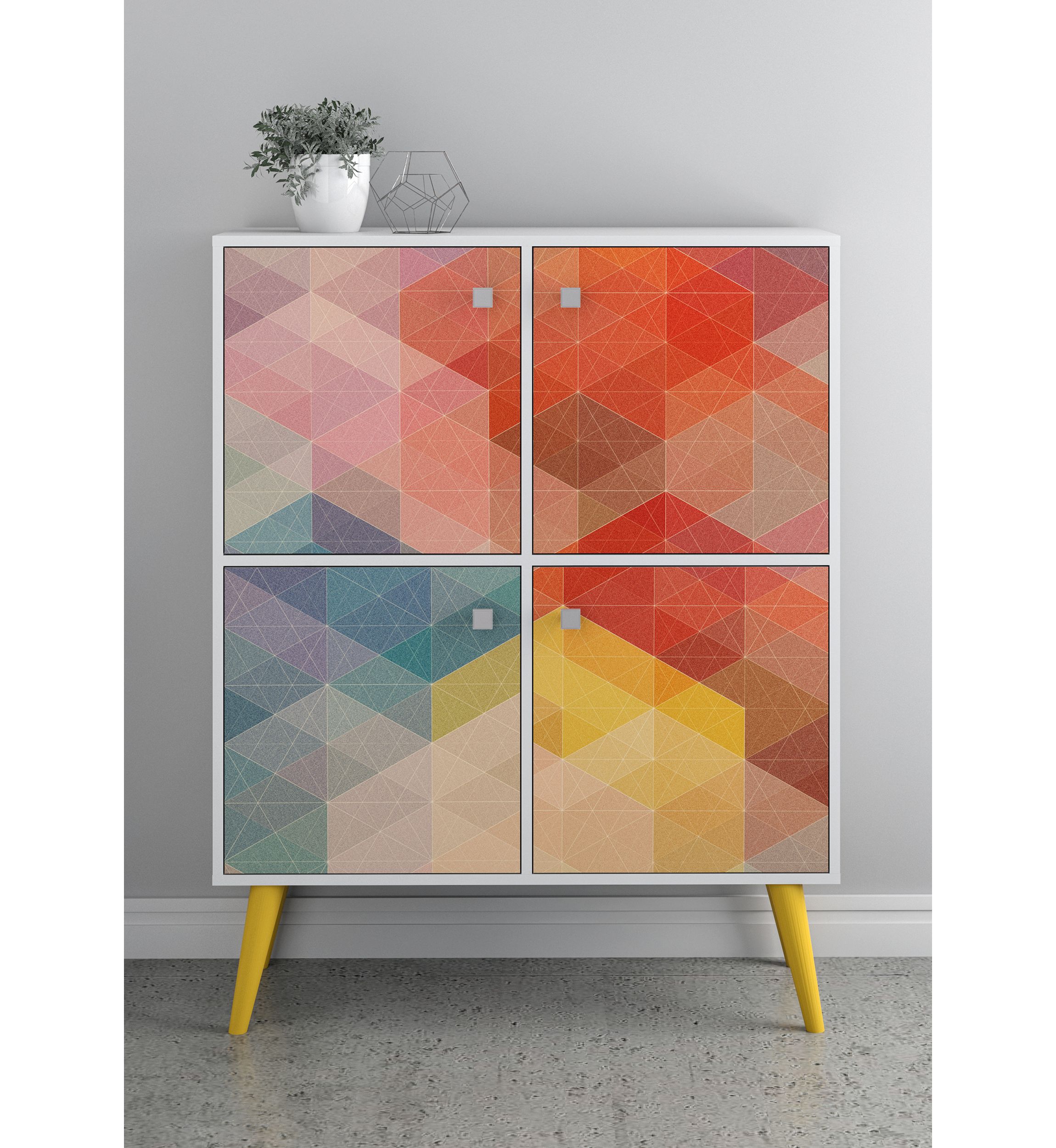 Avesta 45.28" High Double Cabinet in White, Color Stamp and Yellow