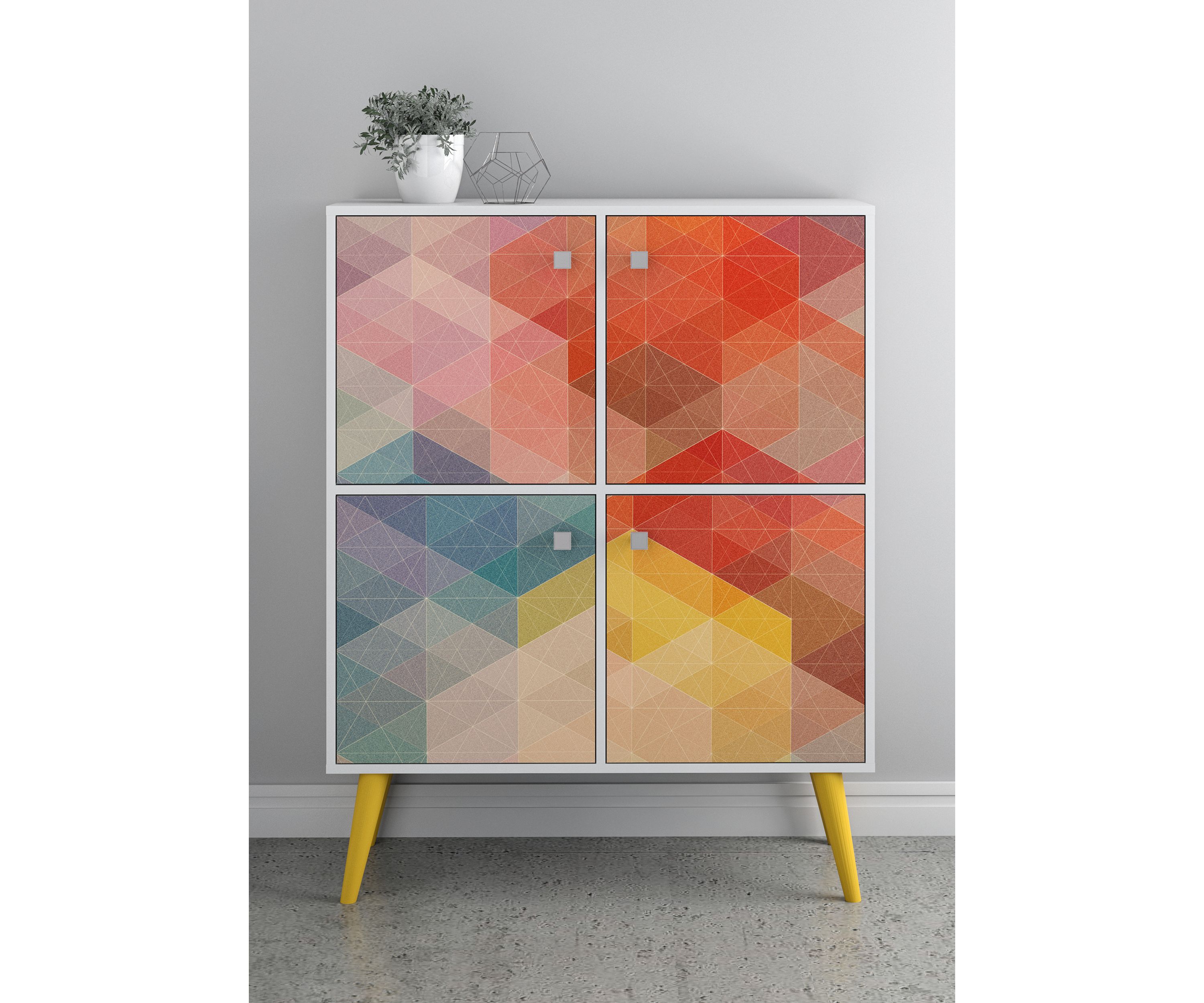 Avesta 45.28" High Double Cabinet in White, Color Stamp and Yellow