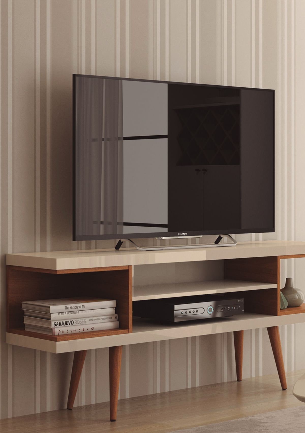 53.14 Inch Off White and Maple Utopia TV Stand