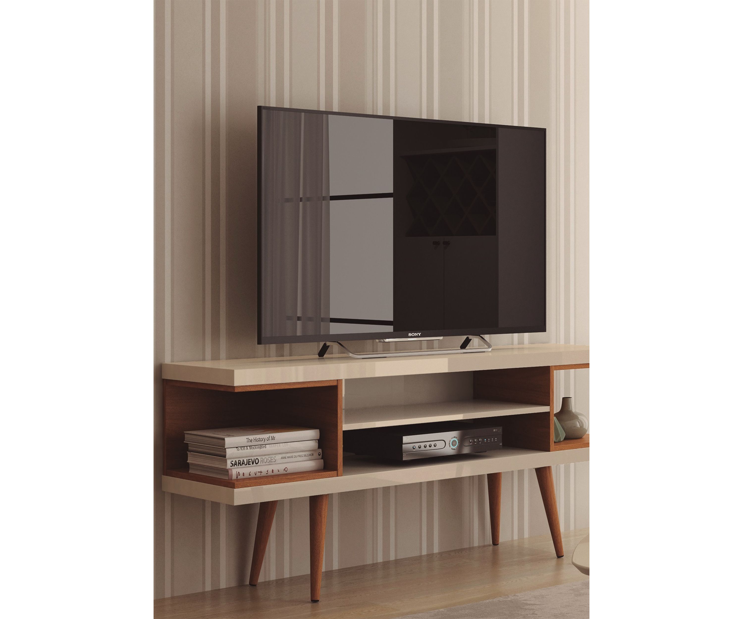 53.14 Inch Off White and Maple Utopia TV Stand