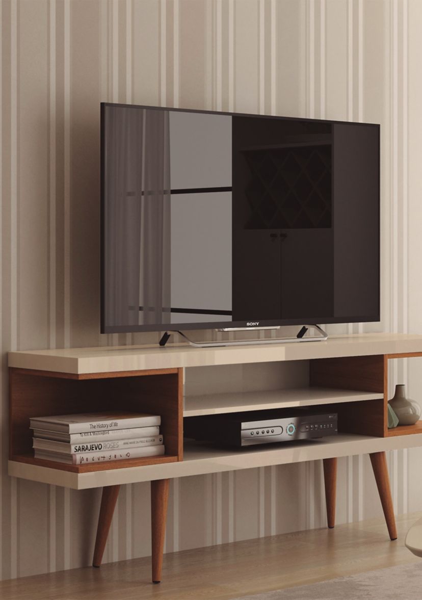 53.14 Inch Off White and Maple Utopia TV Stand