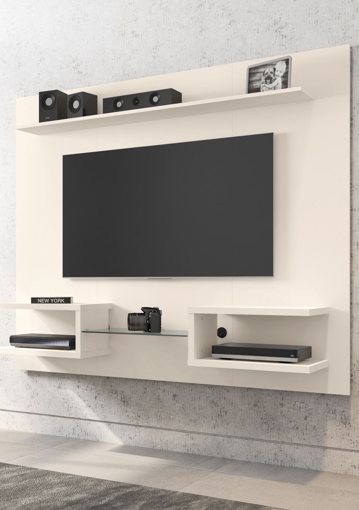 Plaza 64.25" Floating Entertainment Center in Off White