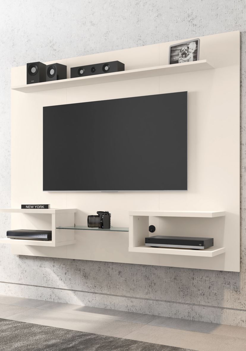 Plaza 64.25" Floating Entertainment Center in Off White