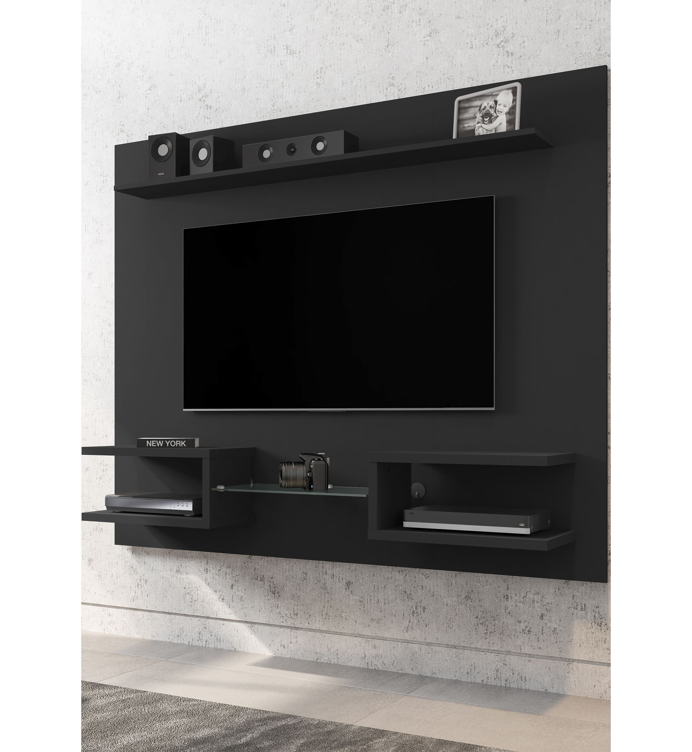 Plaza 64.25" Floating Entertainment Center in Black