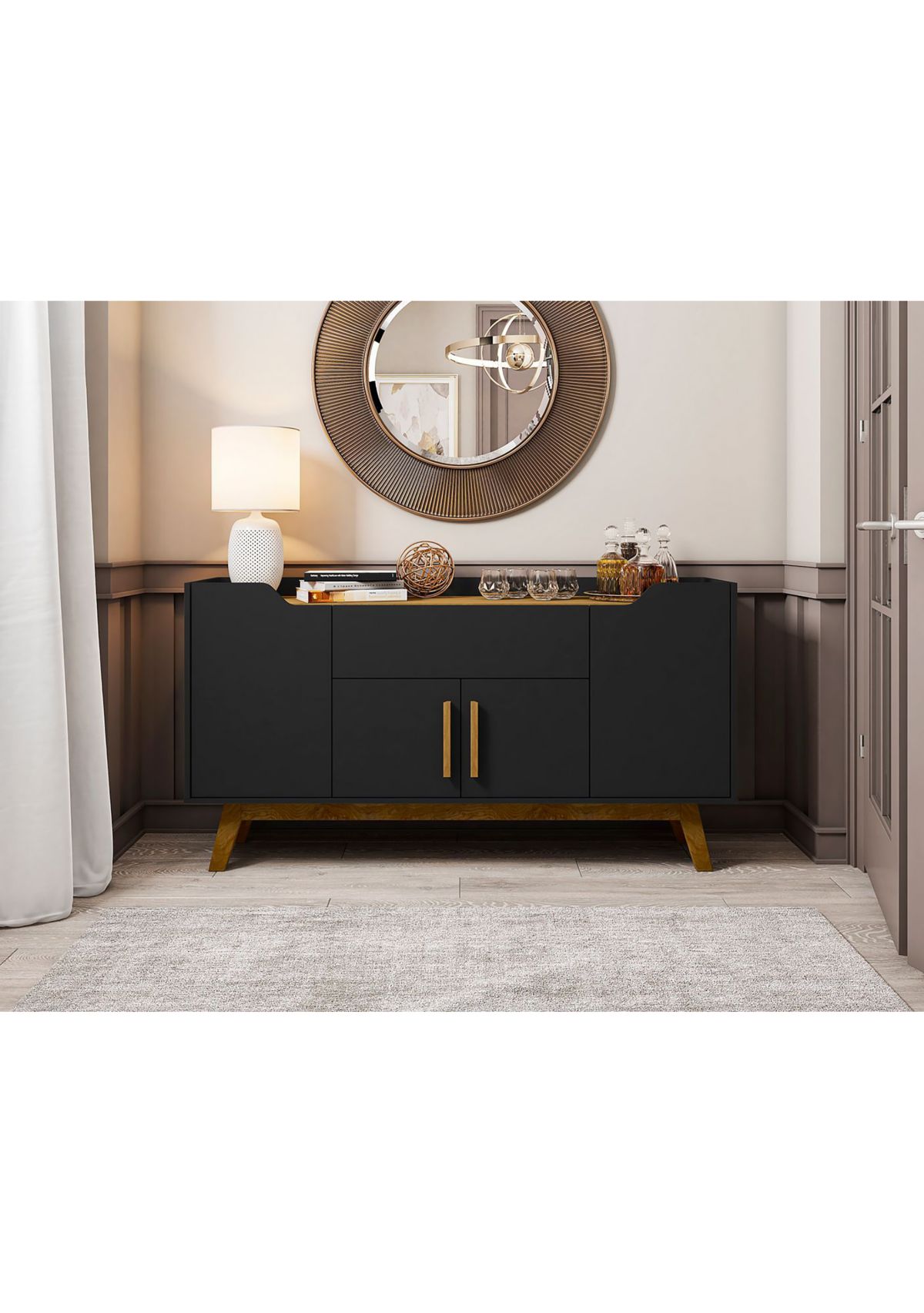 Addie 53.54" Sideboard in Matte Black and Cinnamon