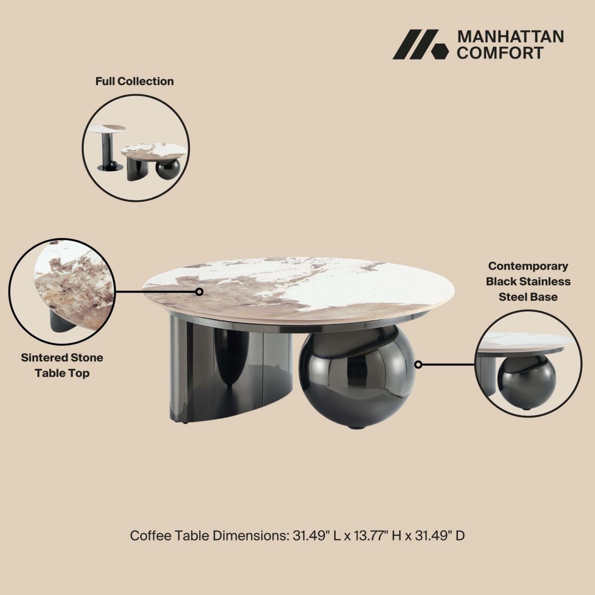 Manhattan Comfort Laurel Coffee Table and End Table Set of 2 | Belk