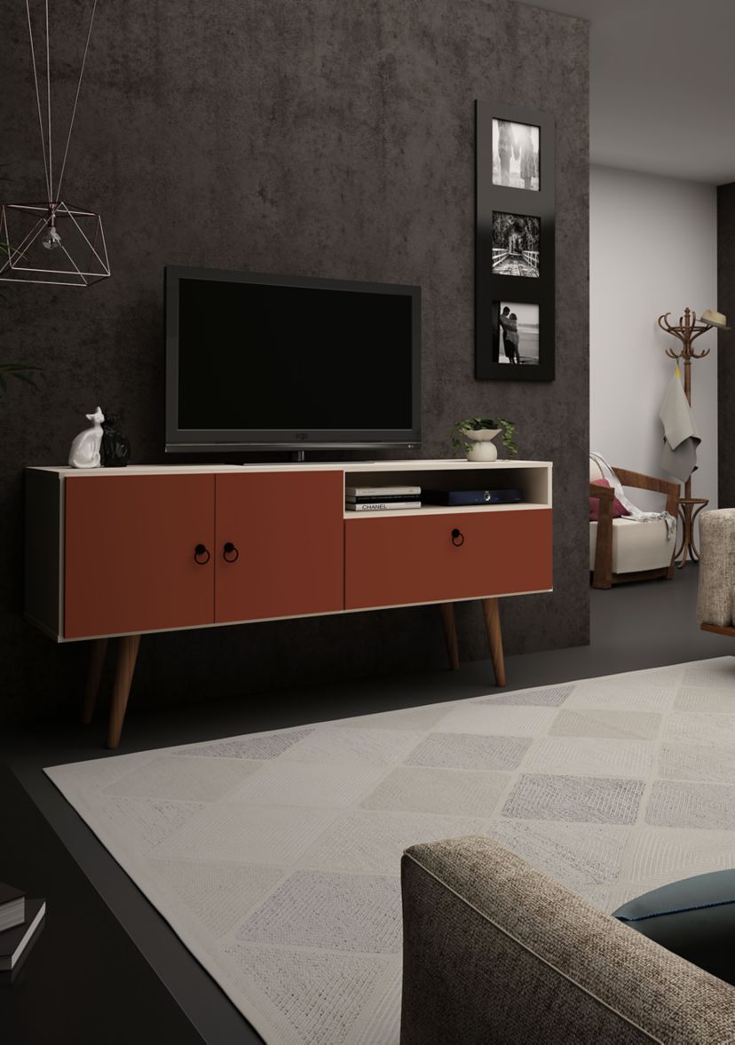 Tribeca 53.94" TV Stand in Off White and Terra Orange Pink