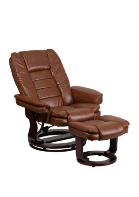 Flash furniture contemporary leather recliner and ottoman with swiveling mahogany wood online base