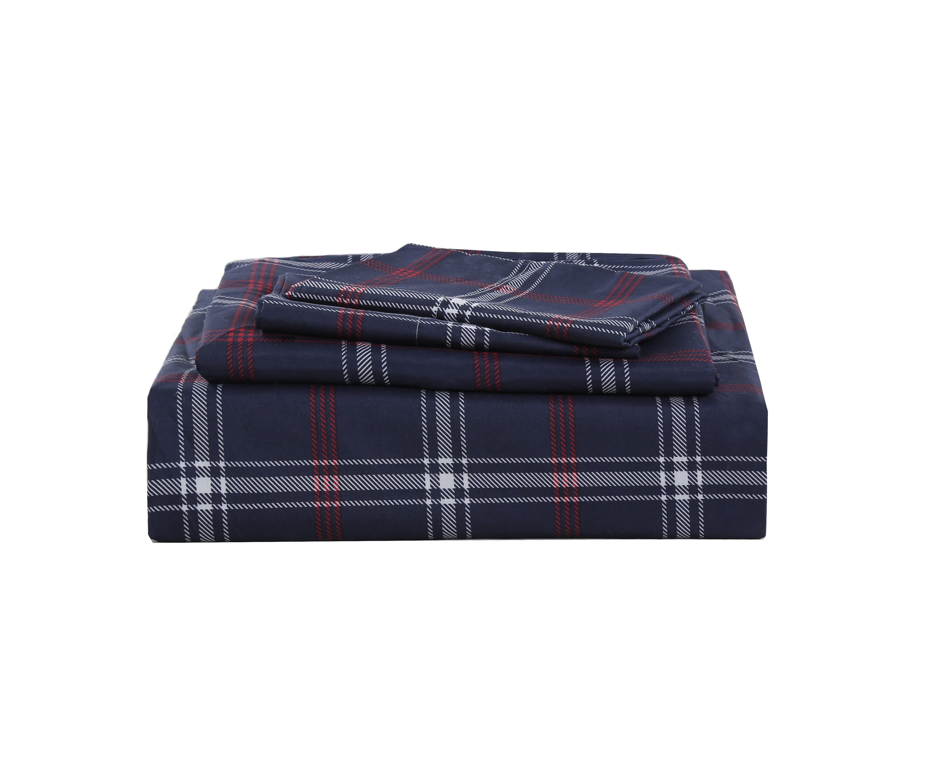 Dark Navy/Red/White Plaid 4-piece Sheet Set