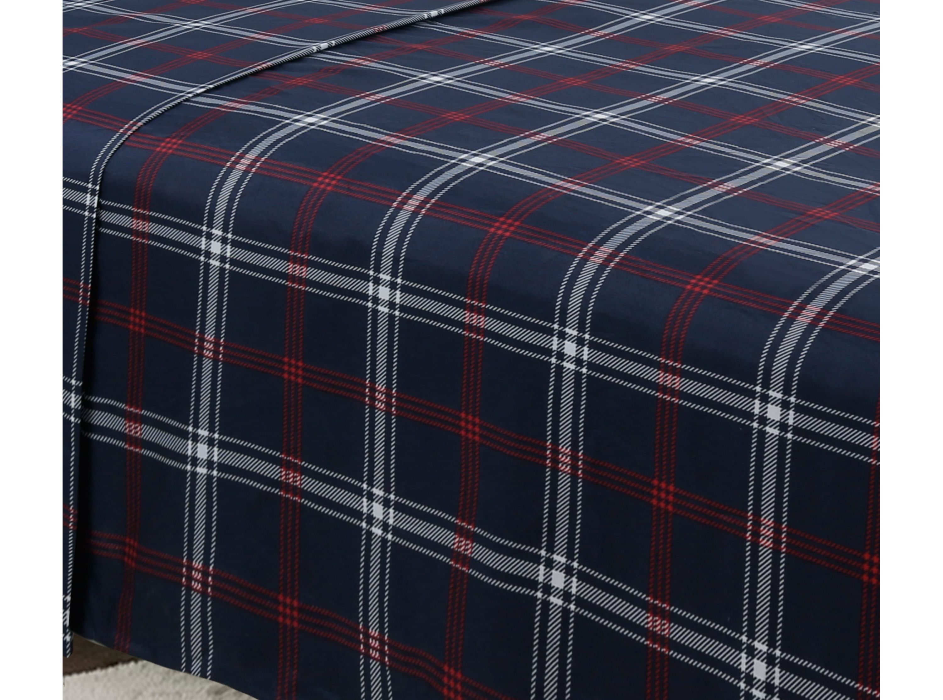 Dark Navy/Red/White Plaid 4-piece Sheet Set