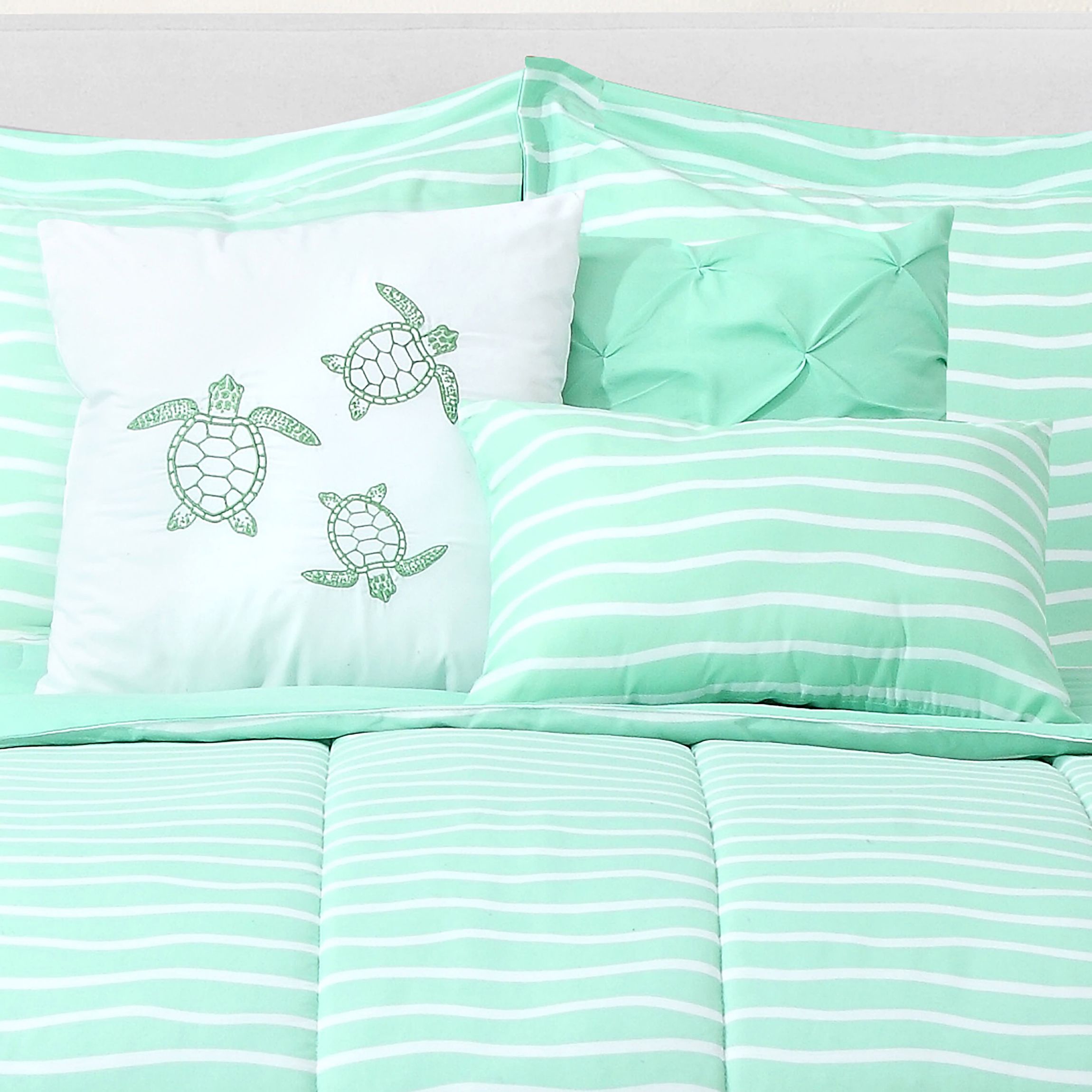 Beach Vibes Embroidered Green 7-piece Comforter Set Full
