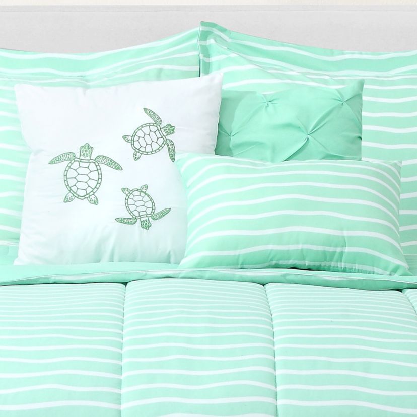 Beach Vibes Embroidered Green 7-piece Comforter Set Full