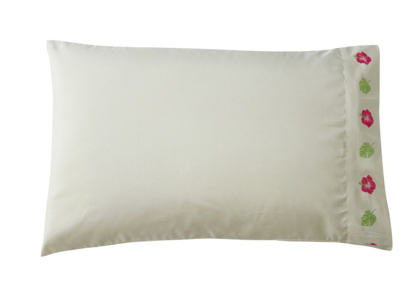 Embroidered Palms and Flowers Pillowcase Pair