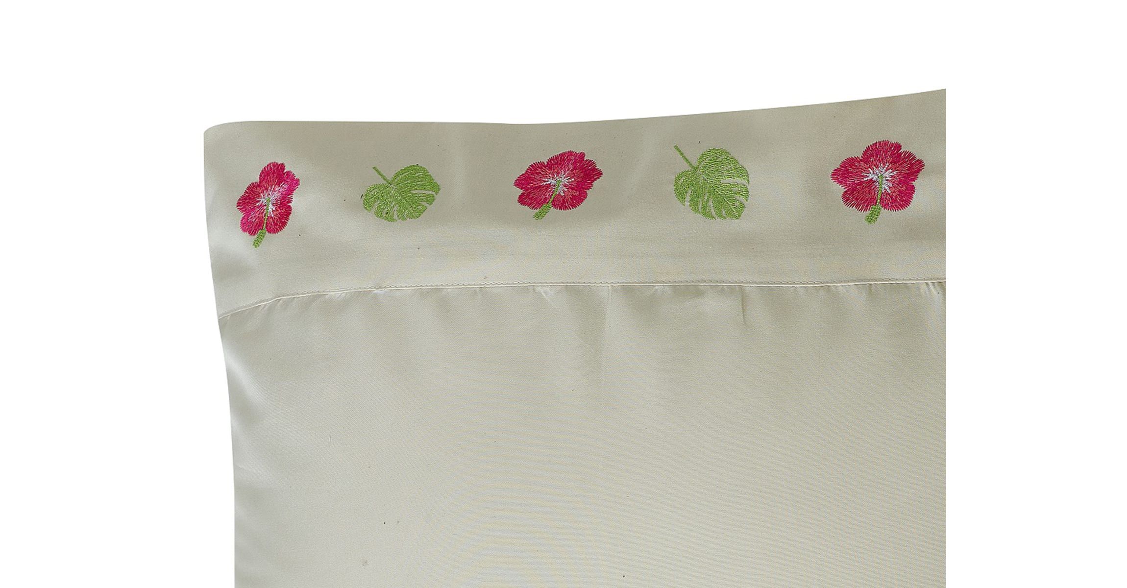 Embroidered Palms and Flowers Pillowcase Pair
