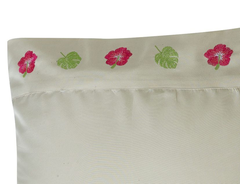 Embroidered Palms and Flowers Pillowcase Pair