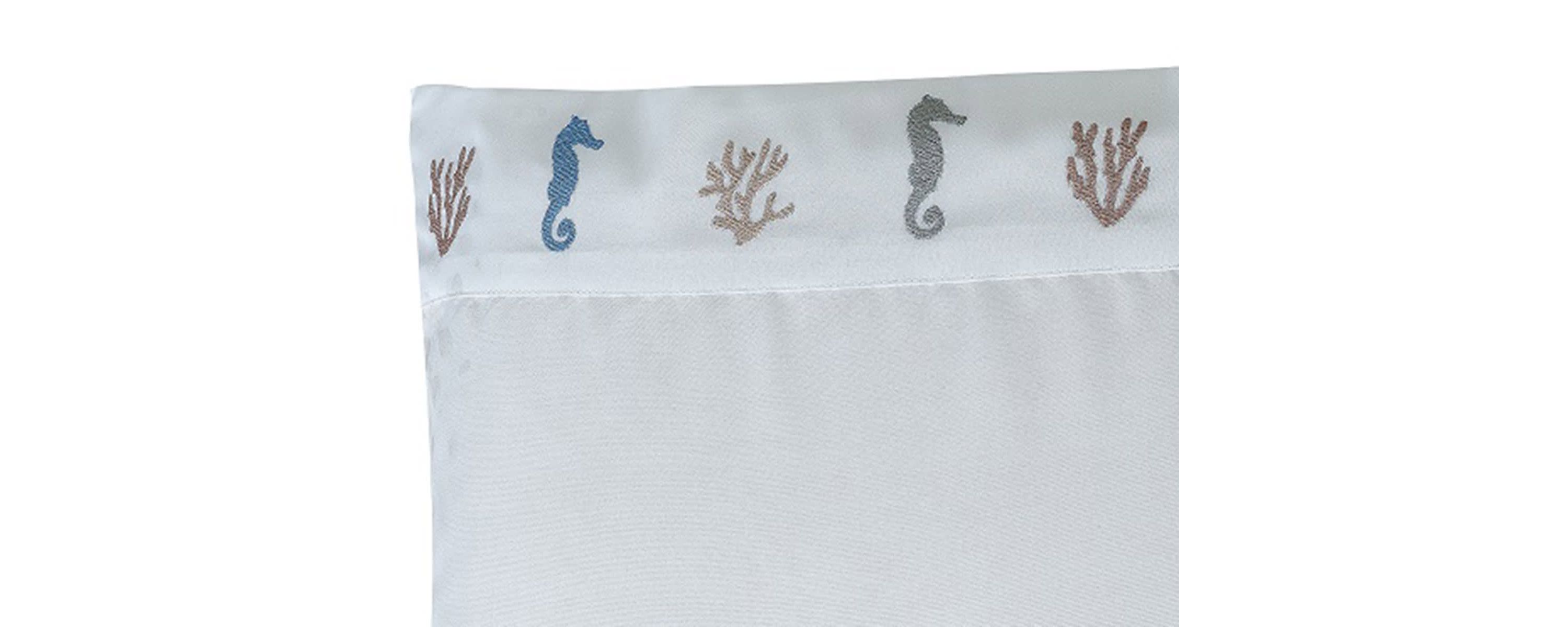 Seahorse and Coral Embroidered Pillowcase Pair