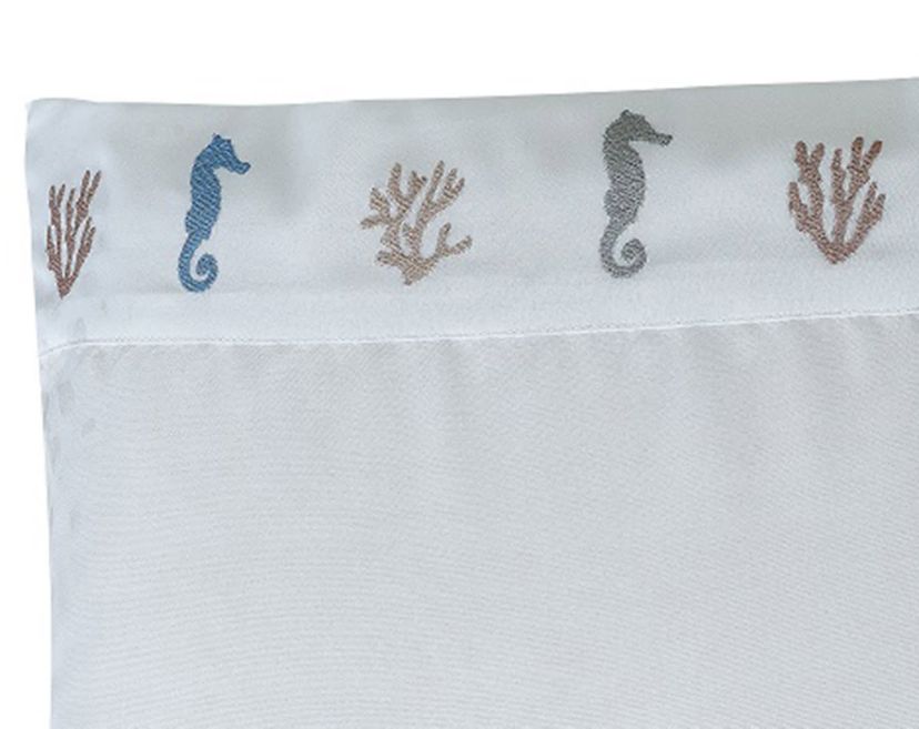 Seahorse and Coral Embroidered Pillowcase Pair