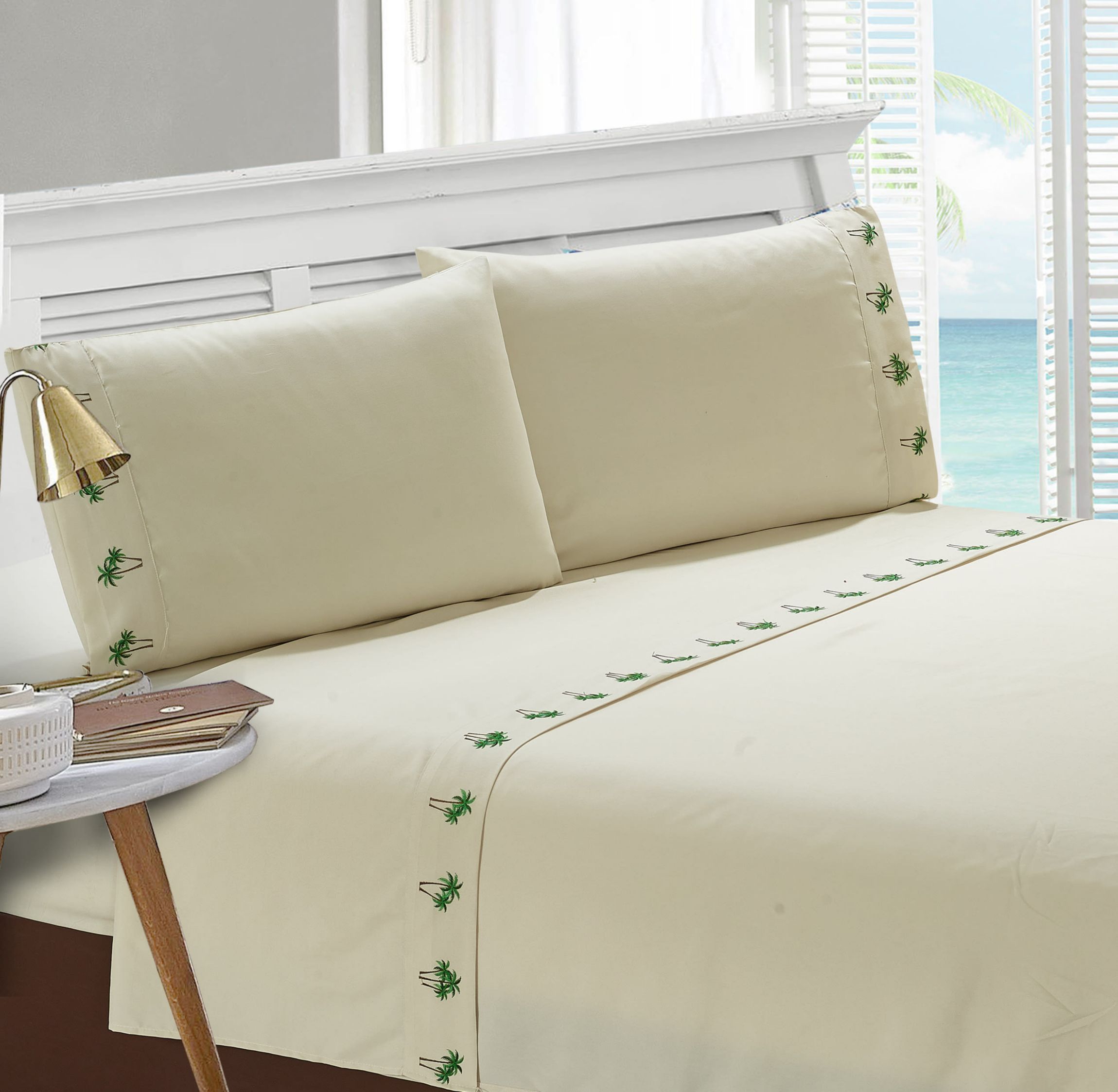 Palm Tree Grove Embroidered Pillowcase Pair
