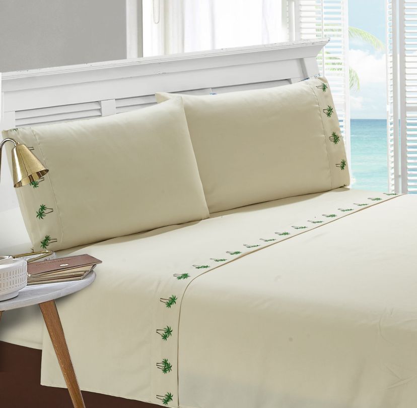 Palm Tree Grove Embroidered Pillowcase Pair