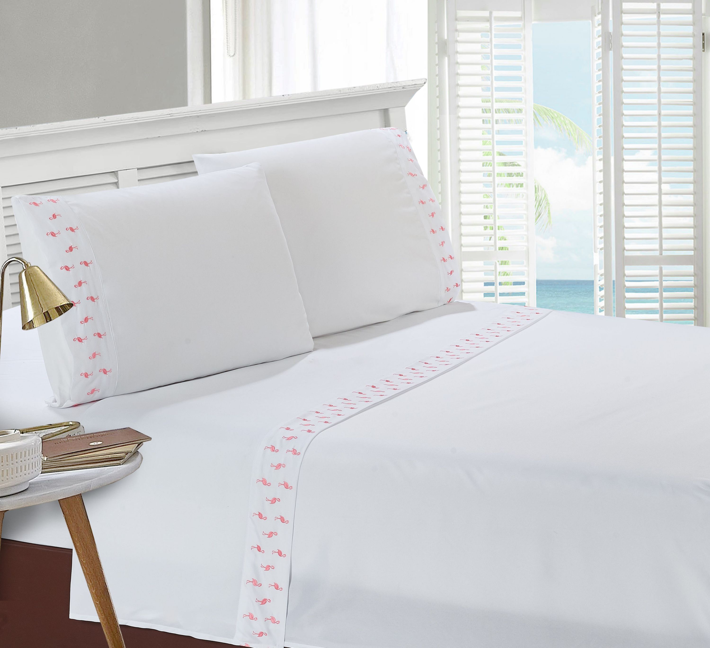 Mini Flamingo Embroidered Pillowcase Pair