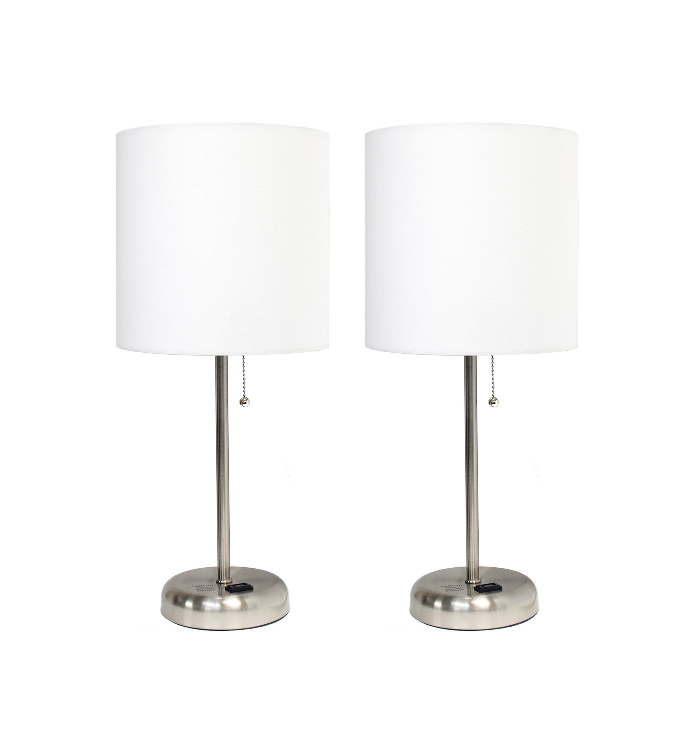 Two Pack Stick Lamp with Charging Outlet and Fabric Shade