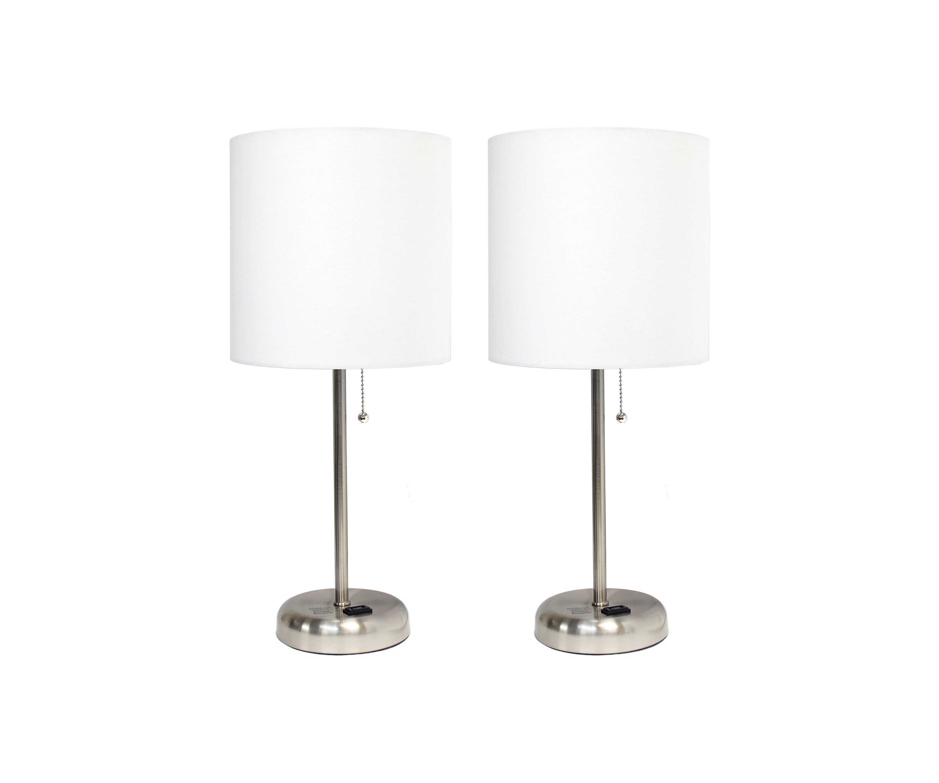 Two Pack Stick Lamp with Charging Outlet and Fabric Shade