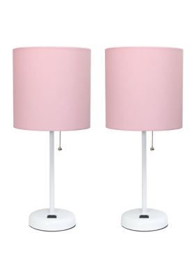 LimeLights Two Pack Stick Lamp with Charging Outlet and Fabric Shade | belk