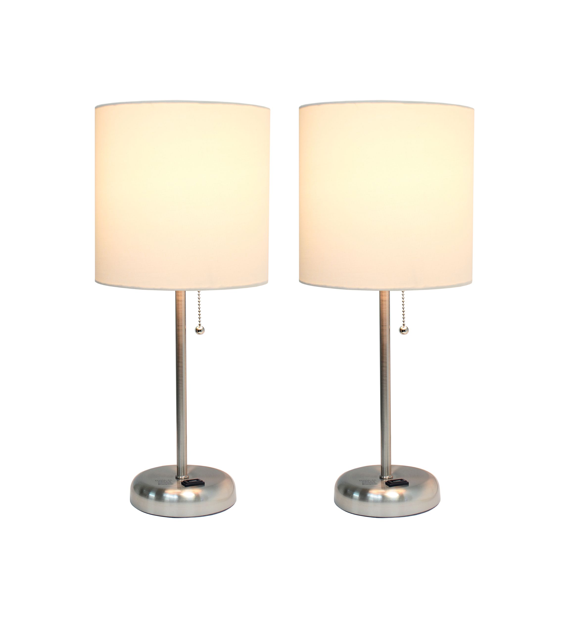 Two Pack Stick Lamp with Charging Outlet and Fabric Shade