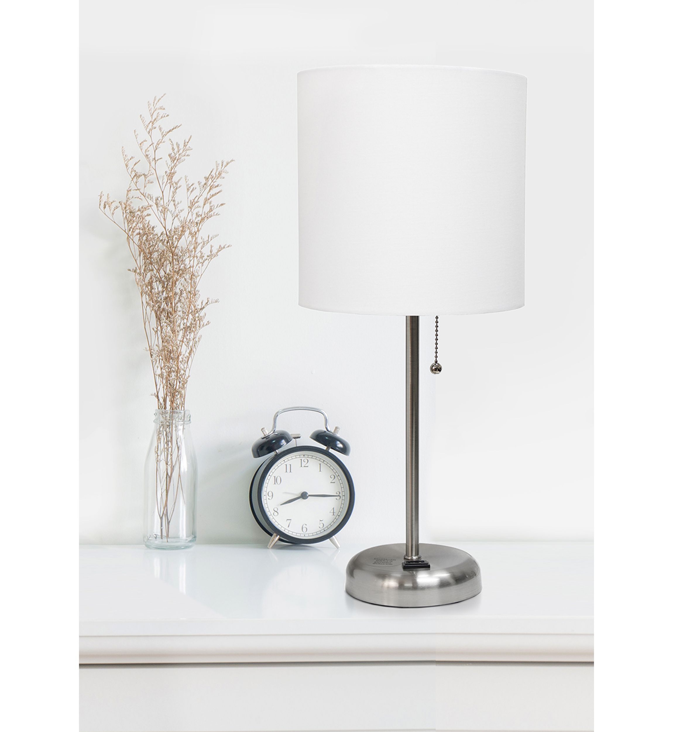 Two Pack Stick Lamp with Charging Outlet and Fabric Shade