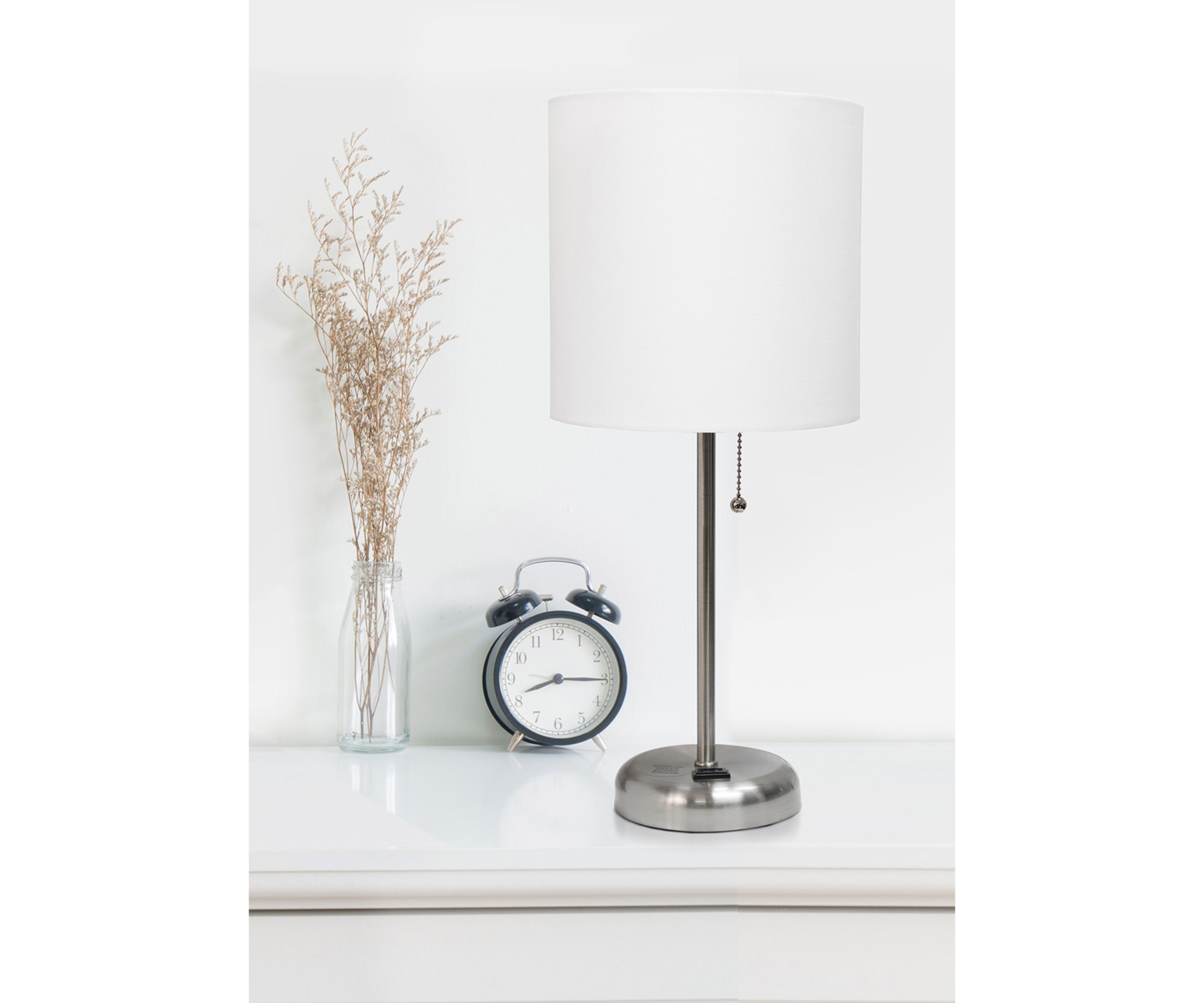 Two Pack Stick Lamp with Charging Outlet and Fabric Shade