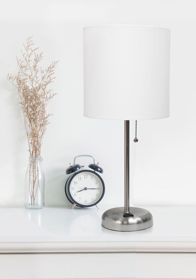 Two Pack Stick Lamp with Charging Outlet and Fabric Shade