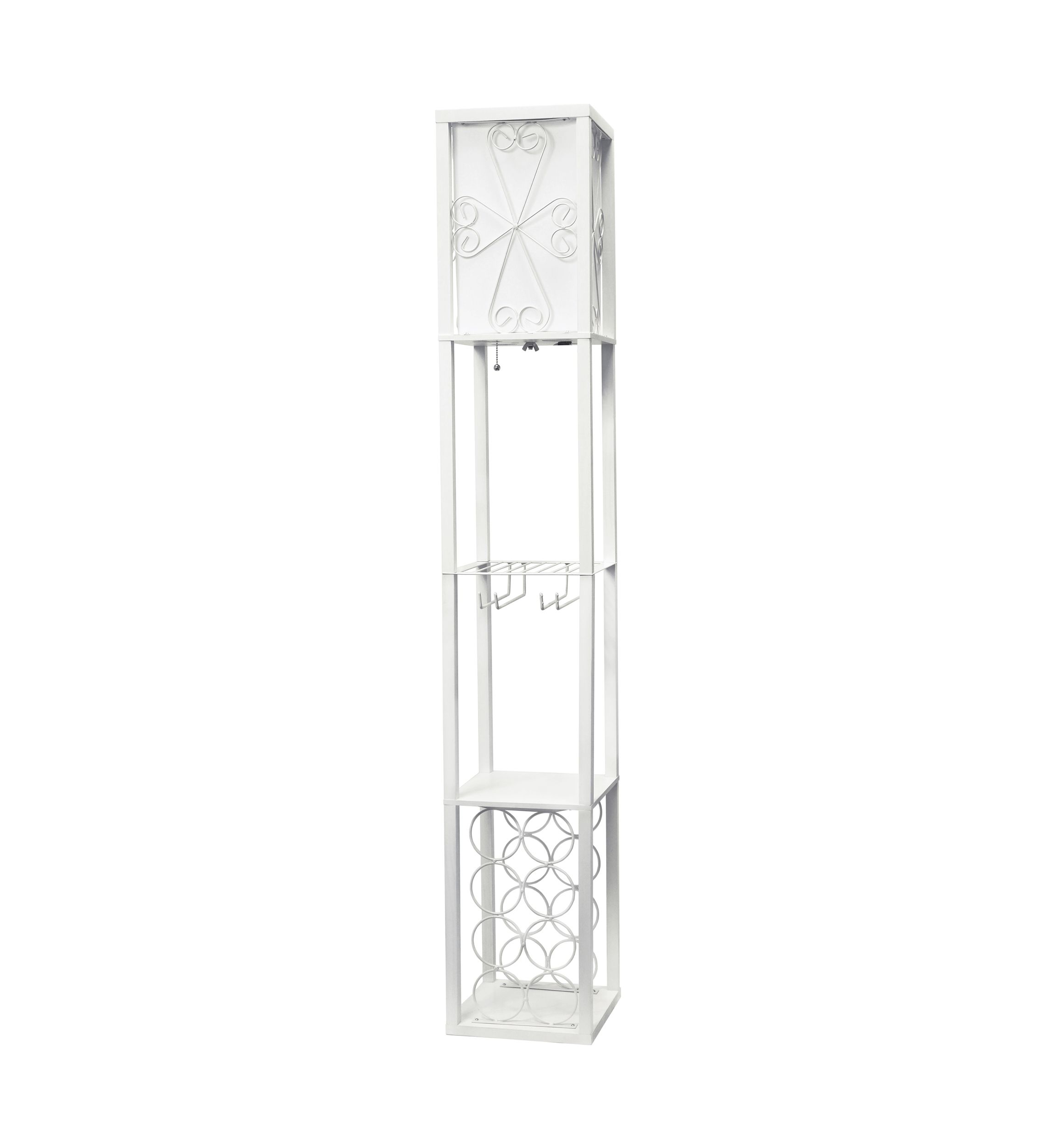 Floor Lamp Etagere Organizer Storage Shelf and Wine Rack with Linen Shade