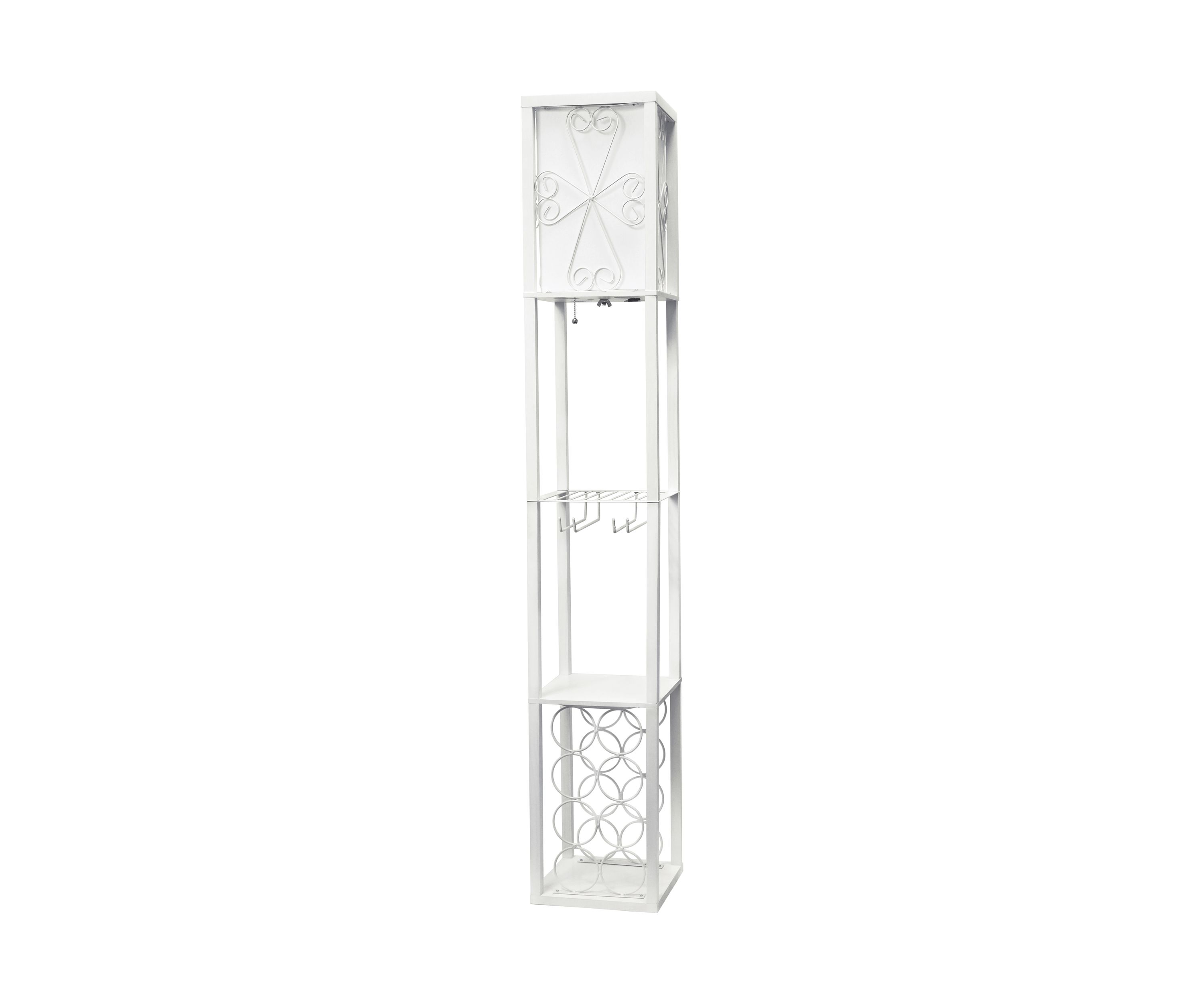 Floor Lamp Etagere Organizer Storage Shelf and Wine Rack with Linen Shade