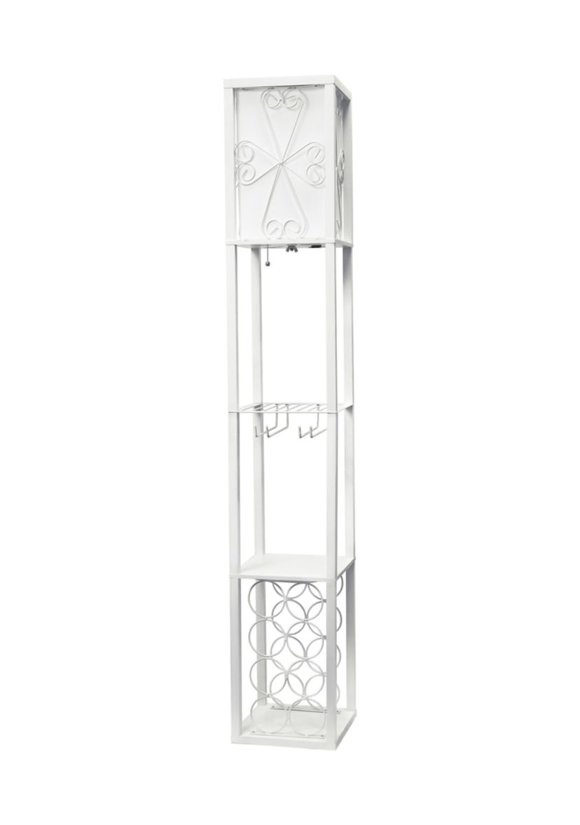 Floor Lamp Etagere Organizer Storage Shelf and Wine Rack with Linen Shade