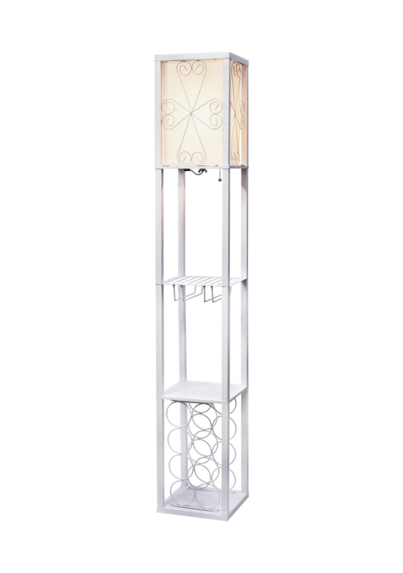 Floor Lamp Etagere Organizer Storage Shelf and Wine Rack with Linen Shade