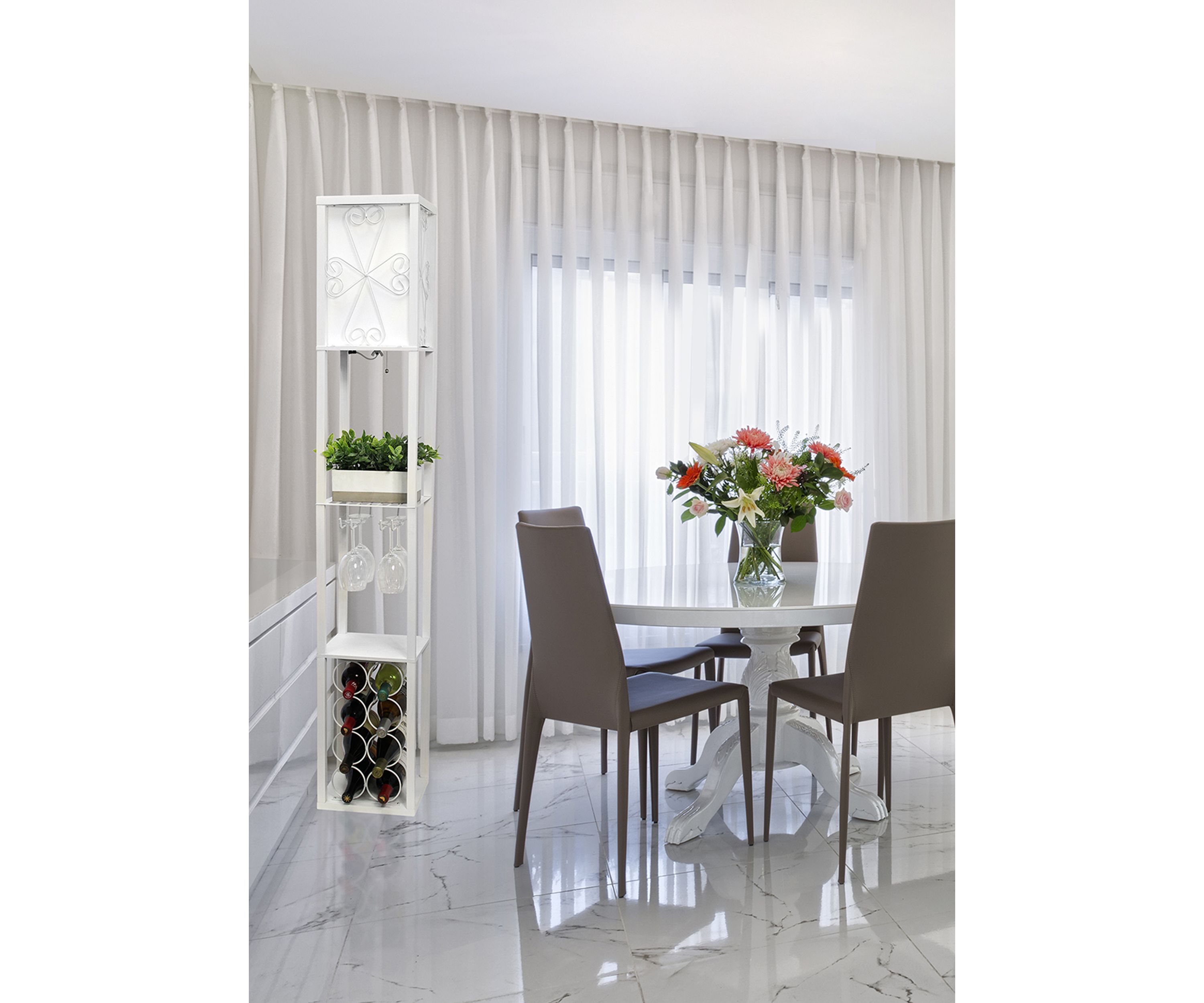 Floor Lamp Etagere Organizer Storage Shelf and Wine Rack with Linen Shade