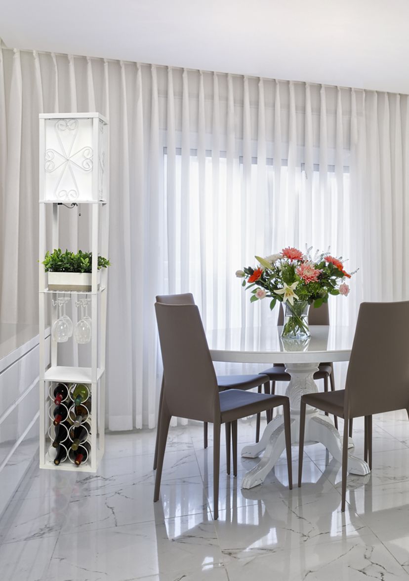 Floor Lamp Etagere Organizer Storage Shelf and Wine Rack with Linen Shade