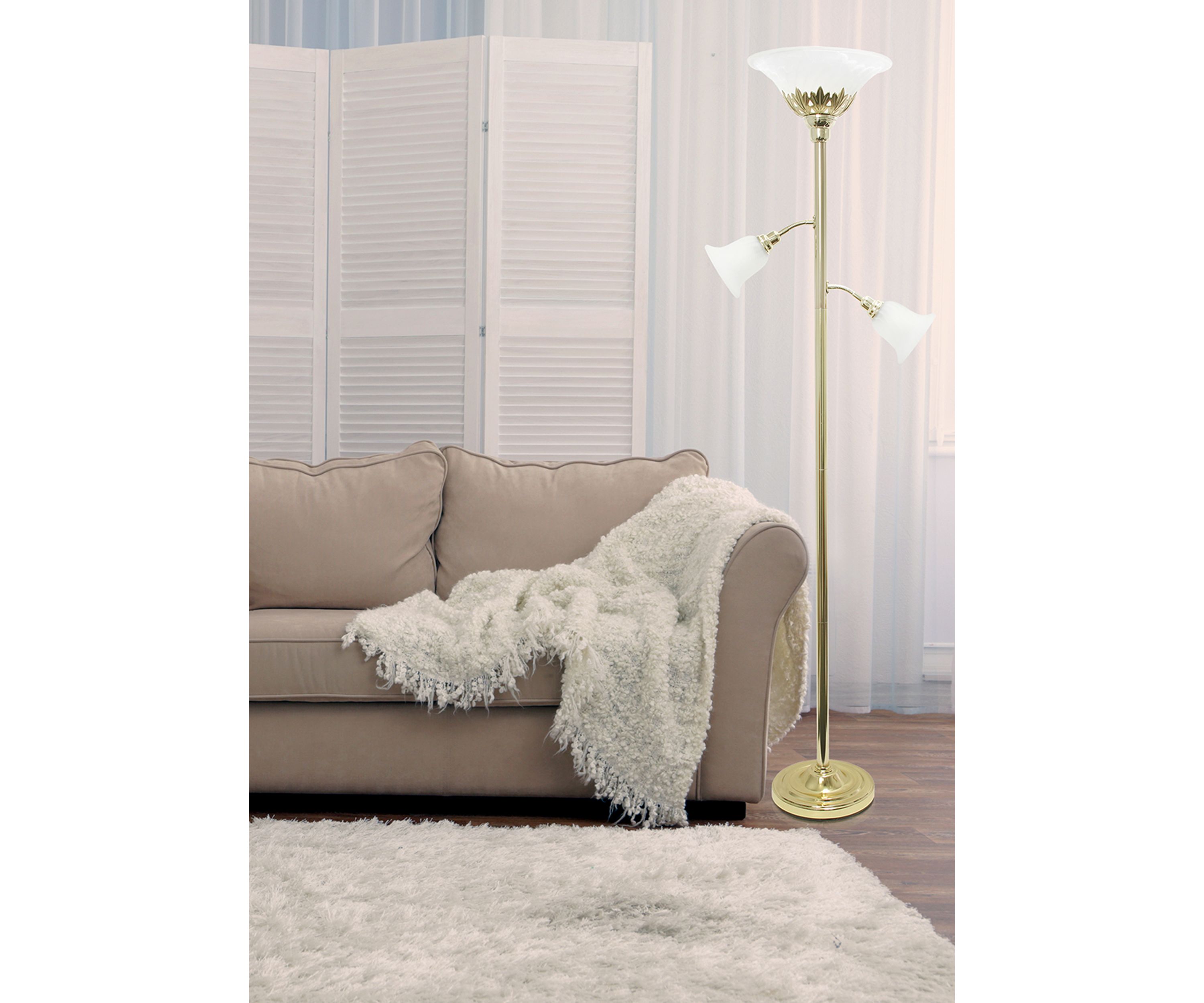 3 Light Floor Lamp with Scalloped Glass Shades