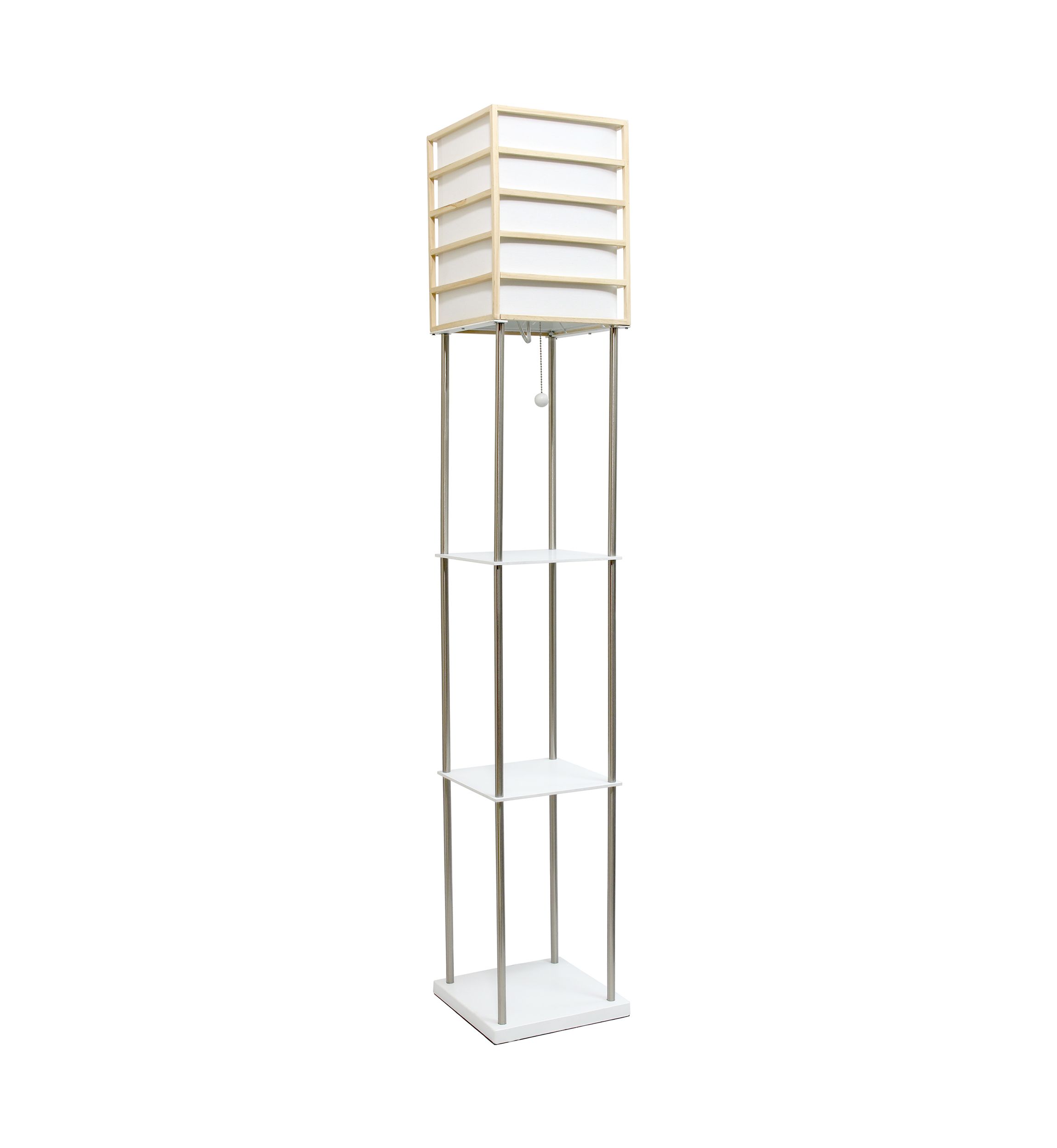 1 Light Metal Etagere Floor Lamp with Storage Shelves and Linen Shade