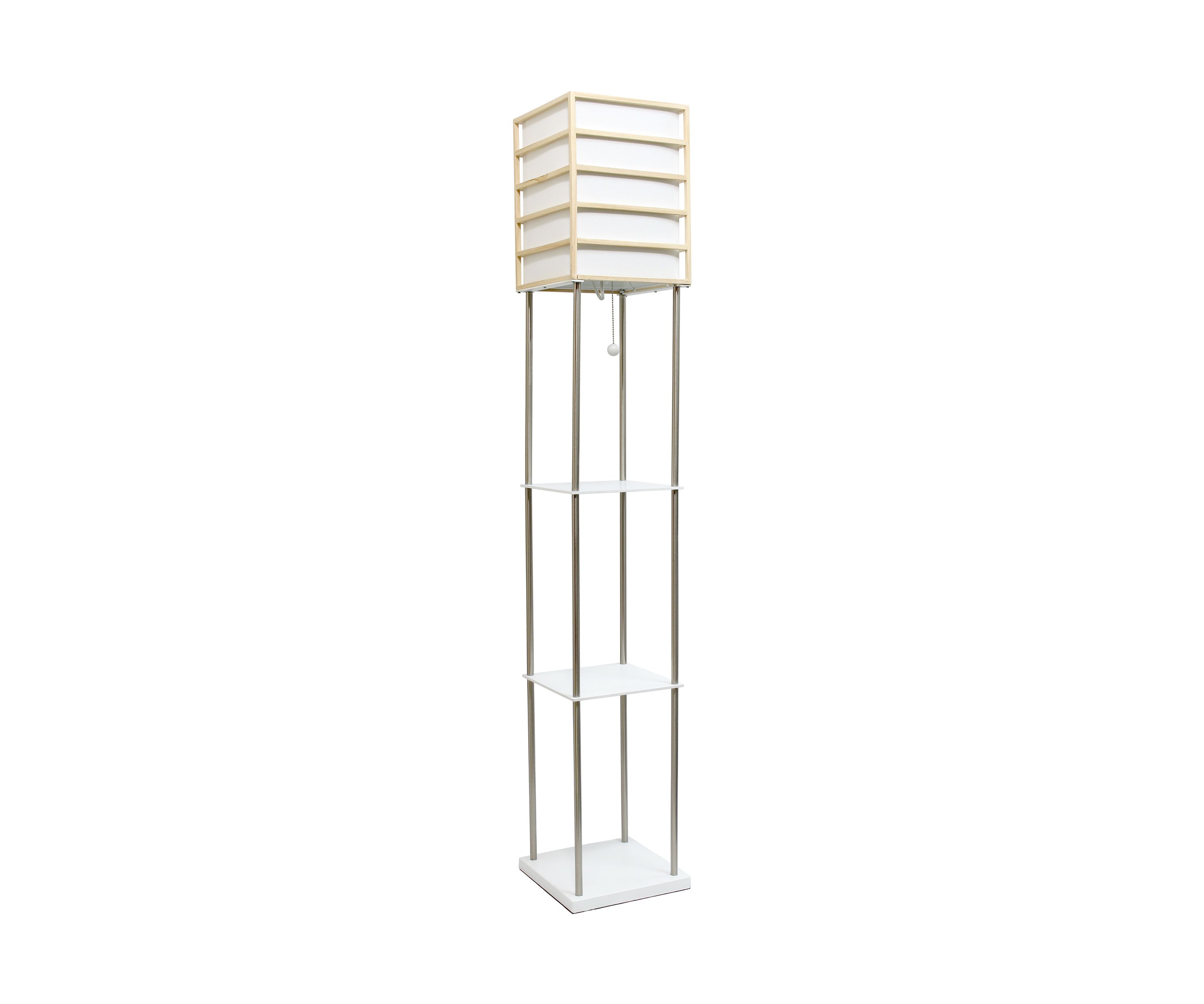 1 Light Metal Etagere Floor Lamp with Storage Shelves and Linen Shade