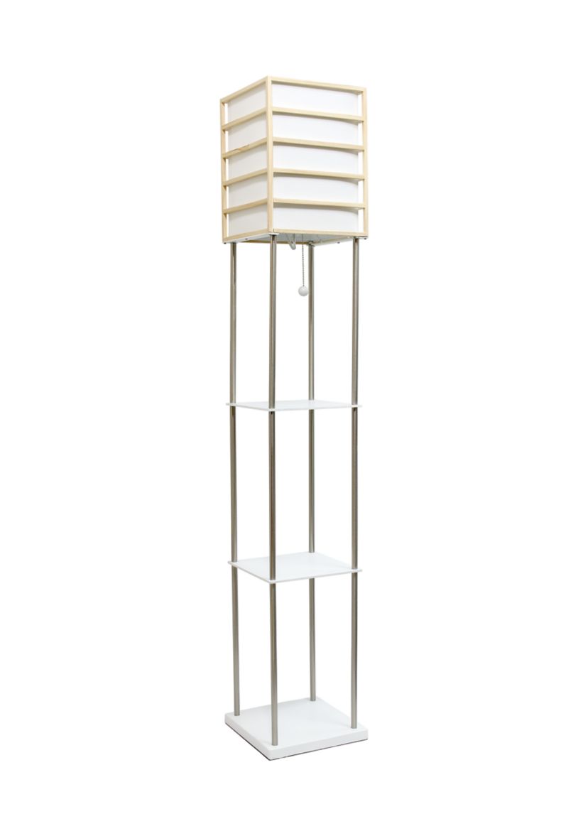 1 Light Metal Etagere Floor Lamp with Storage Shelves and Linen Shade