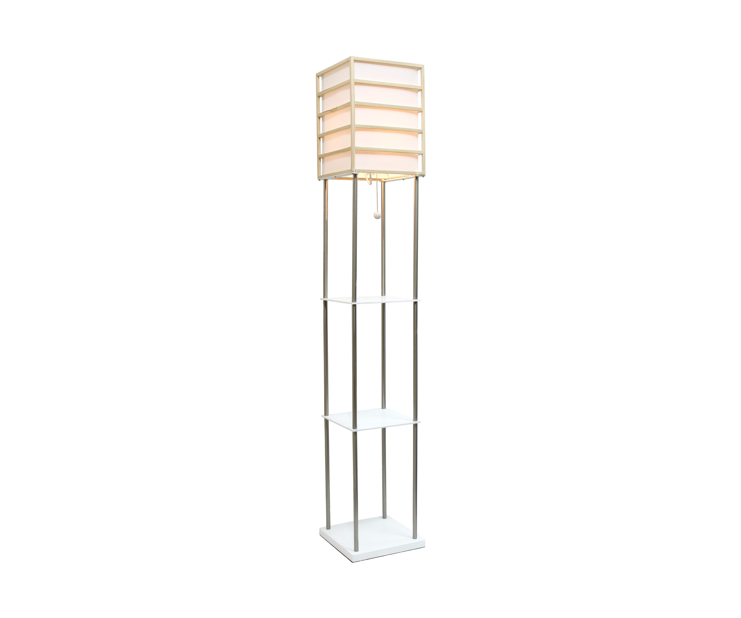 1 Light Metal Etagere Floor Lamp with Storage Shelves and Linen Shade
