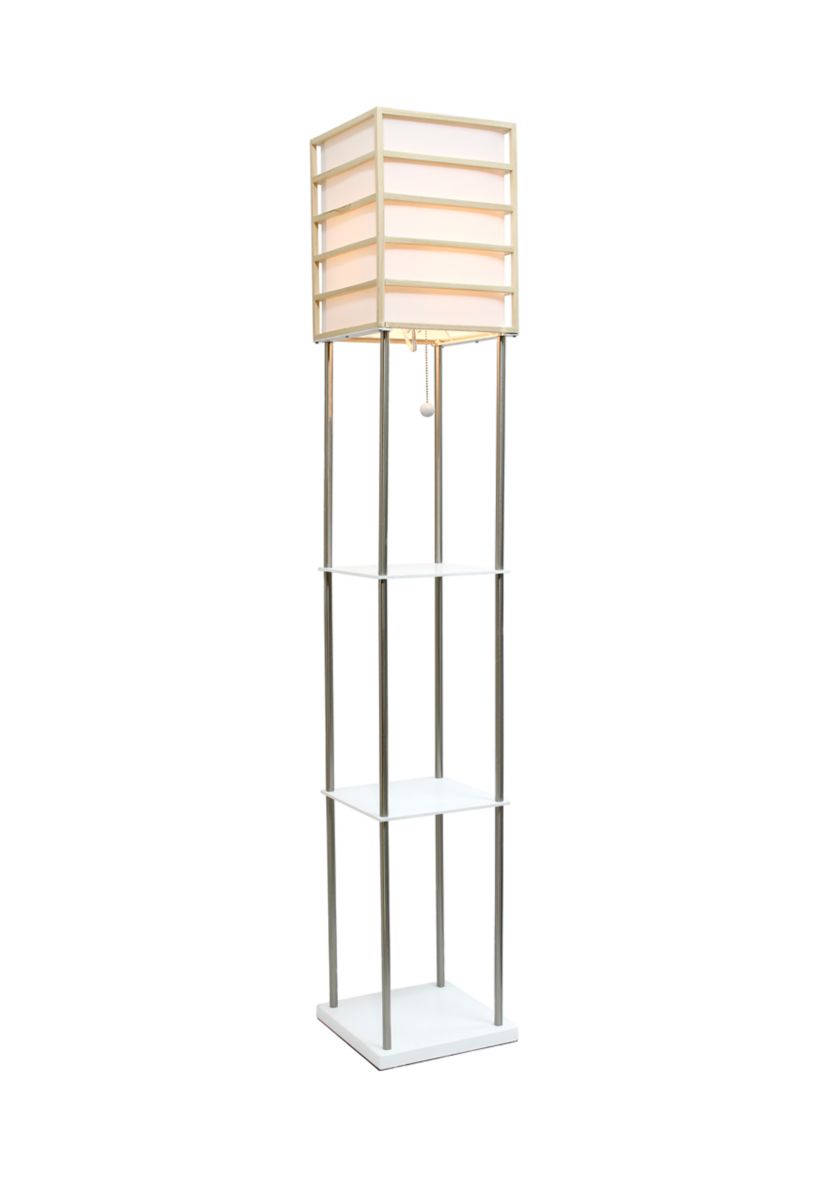 1 Light Metal Etagere Floor Lamp with Storage Shelves and Linen Shade